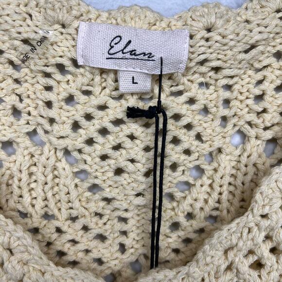 NWT Elan Crochet Open Knit Top Cap Sleeve Butter Yellow Cottage Festival Boho Lg - Picture 2 of 10